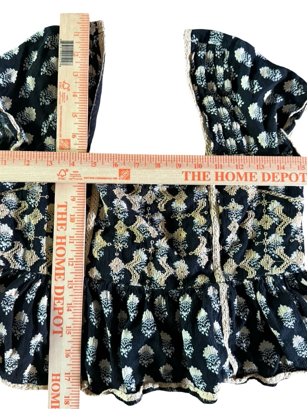 American Eagle Embroidered Block Print Flutter Sleeve Peplum Top black size XS - Picture 6 of 6